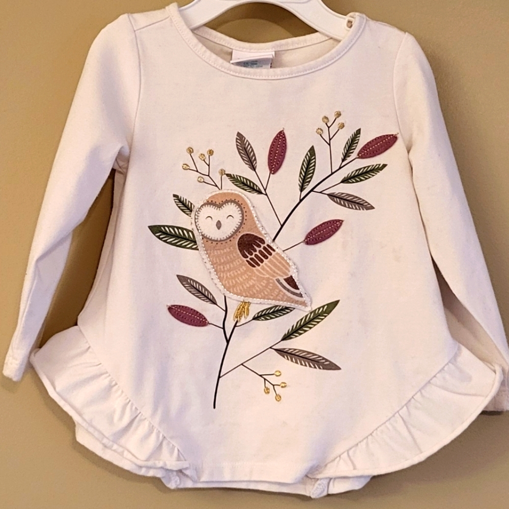 Maggie & Zoe ivory long sleeve top with owl detail